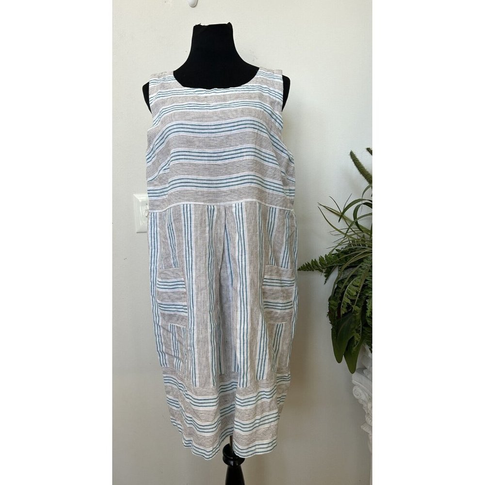 NWT J. Jill Love Linen 100% Linen Minimalist Stripe SleevelessShift Dress XL $99